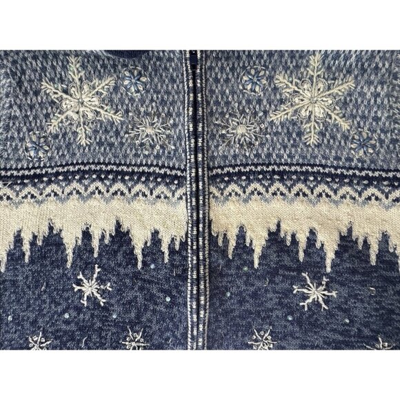 VTG Stitches In Time Womens L Blue White Granny Sweater Beaded Snowflake Holiday - Picture 3 of 13